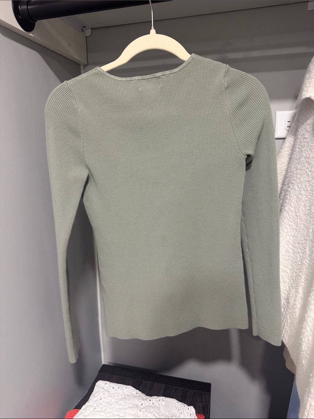 Open Edit Sage Green Ribbed Button-Front Cardigan - Size Small - Picture 3 of 3